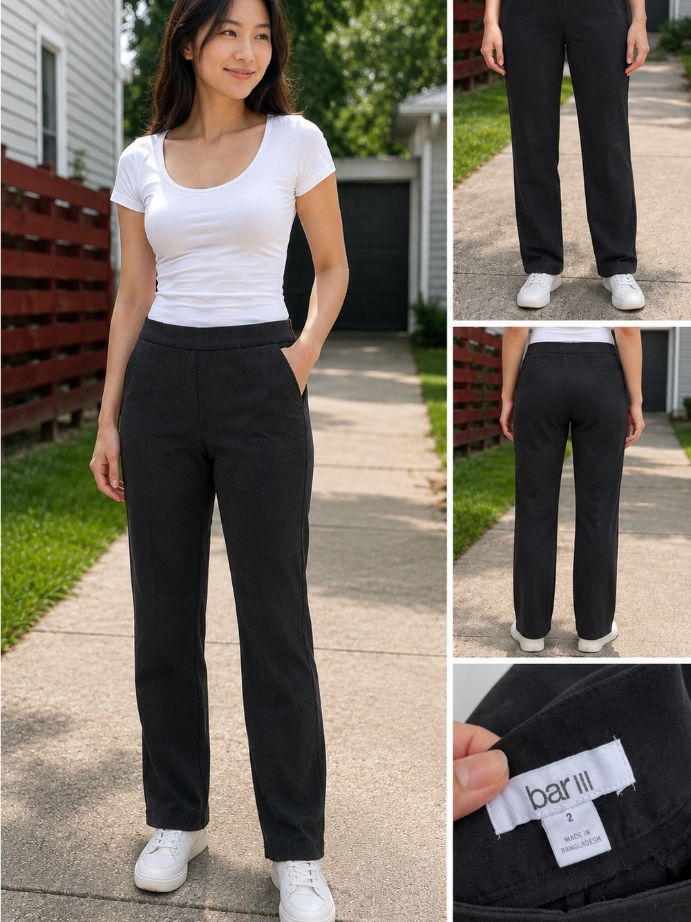 Bar III Black Straight-Leg Pants with Pockets